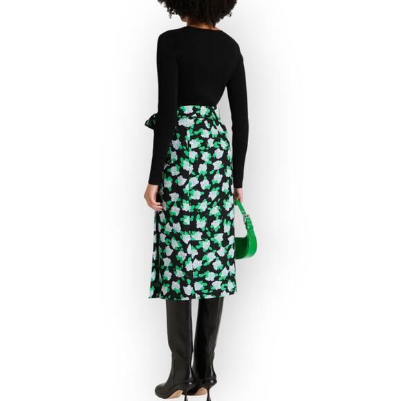 Sz12 DVF DianeVonFurstenberg Elma Floral Cady Midi Wrap Skirt Green - Picture 2 of 16